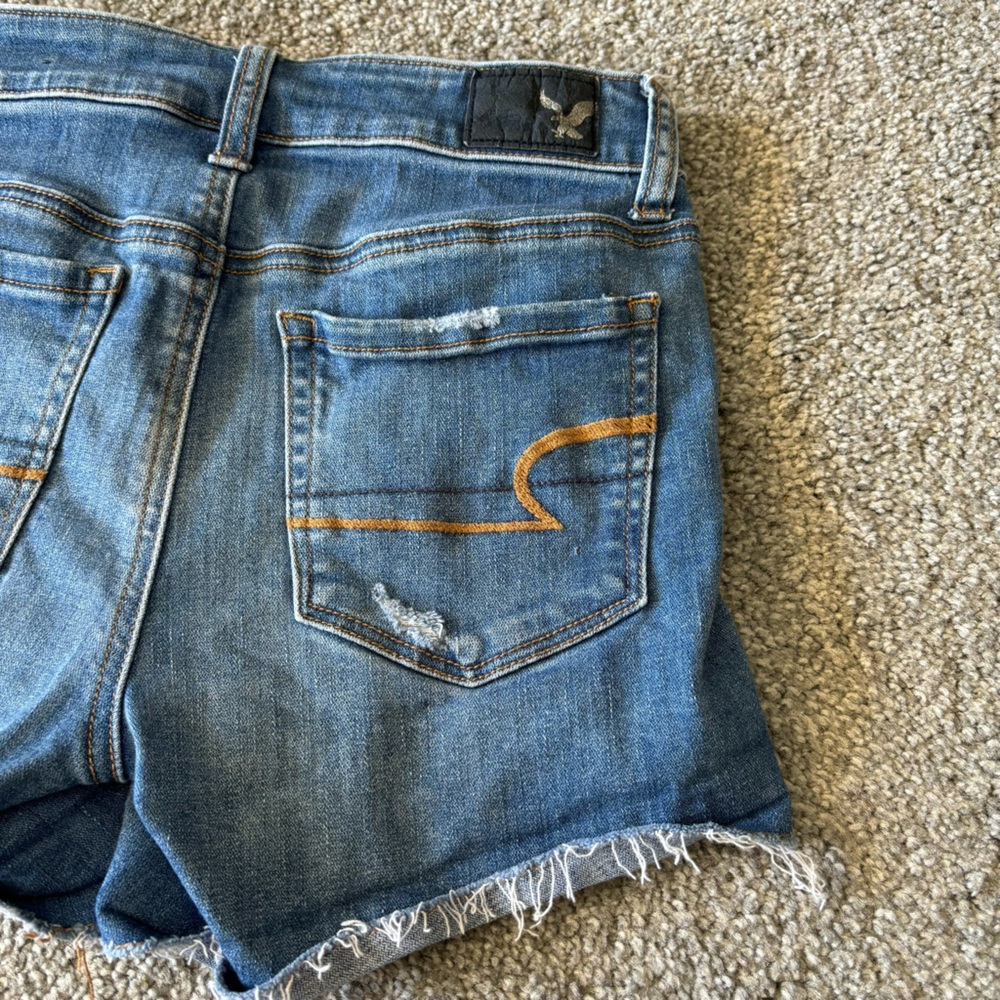 American Eagle shorts womens 0 blue hi rise shortie distressed denim casual - Picture 5 of 13